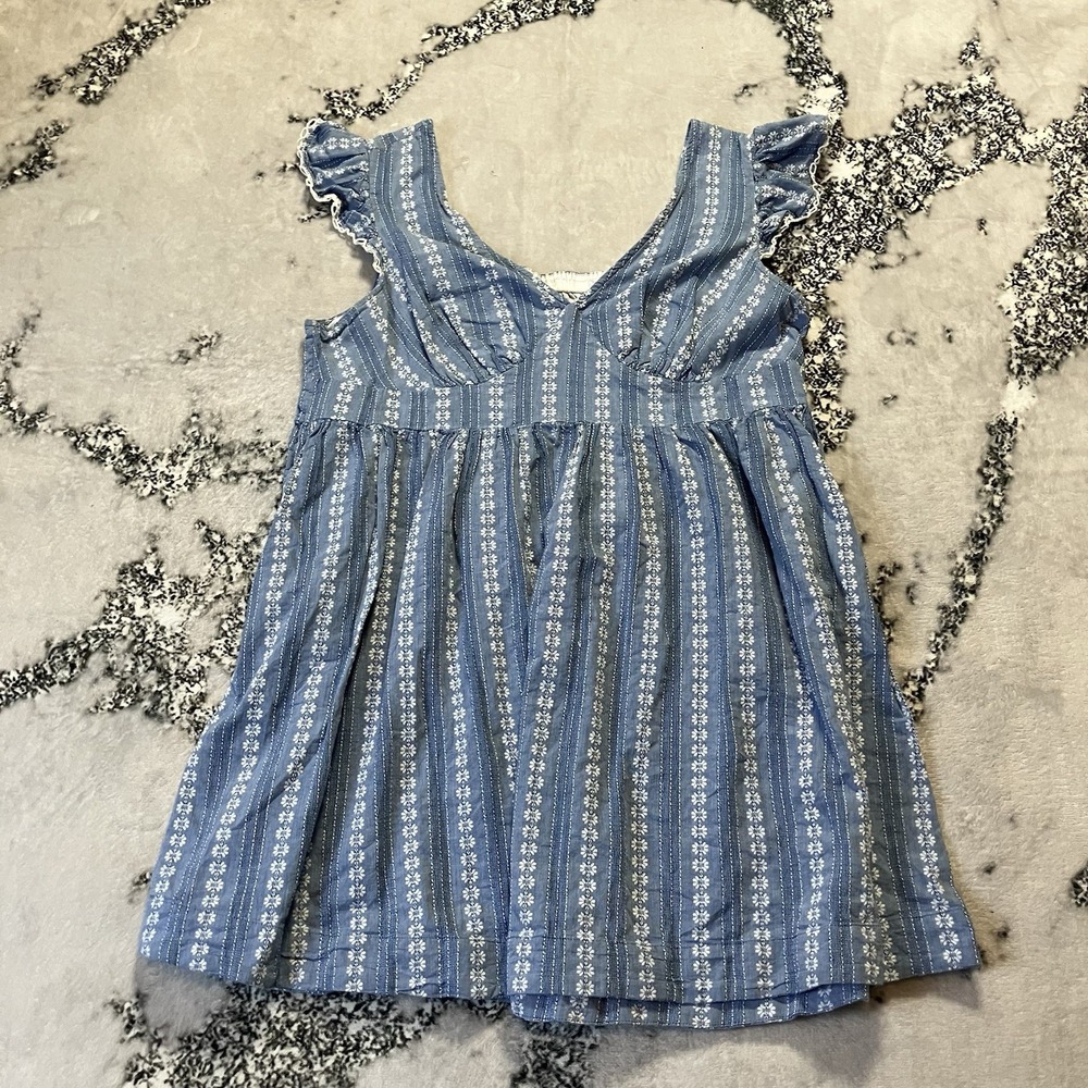 Peyton & Parker Dress Womens Sz 1X Blue White Floral Stripe Babydoll Mini